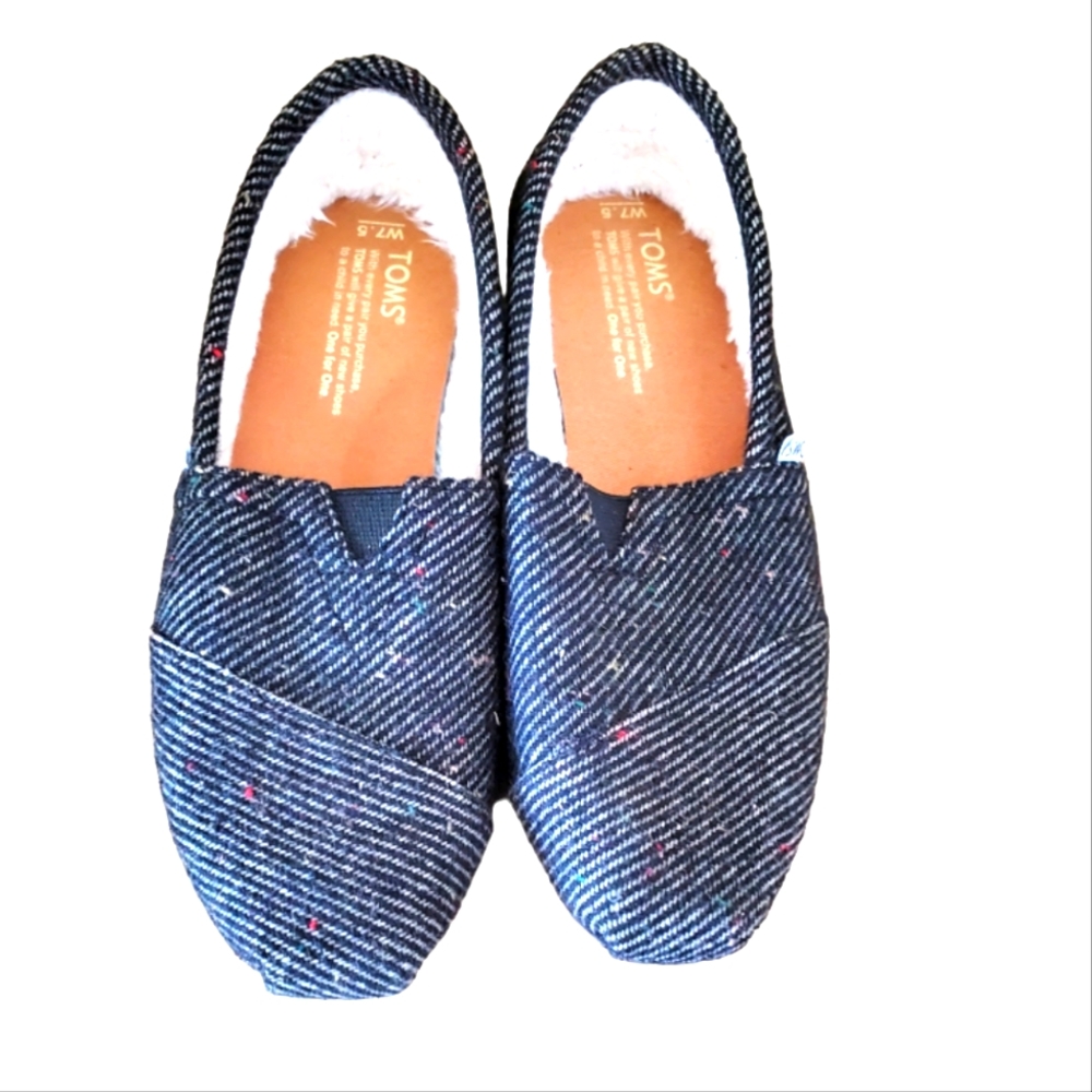 Toms Classic Black/White Speckled Wool With Shearling Slip on Shoes Size…
